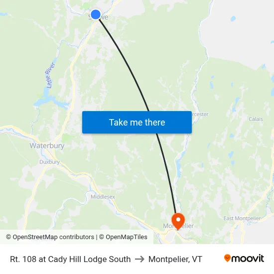 Rt. 108 at Cady Hill Lodge South to Montpelier, VT map
