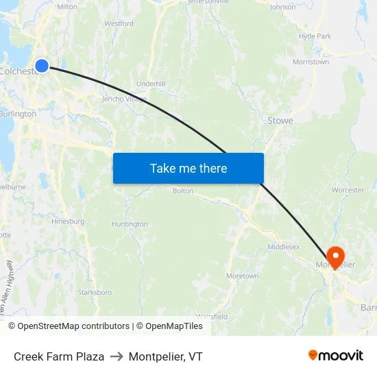 Creek Farm Plaza to Montpelier, VT map