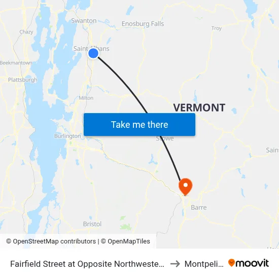 Fairfield Street at Opposite Northwestern Medical Center to Montpelier, VT map