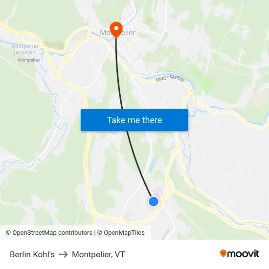 Berlin Kohl's to Montpelier, VT map