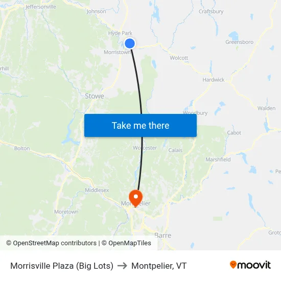 Morrisville Plaza (Big Lots) to Montpelier, VT map