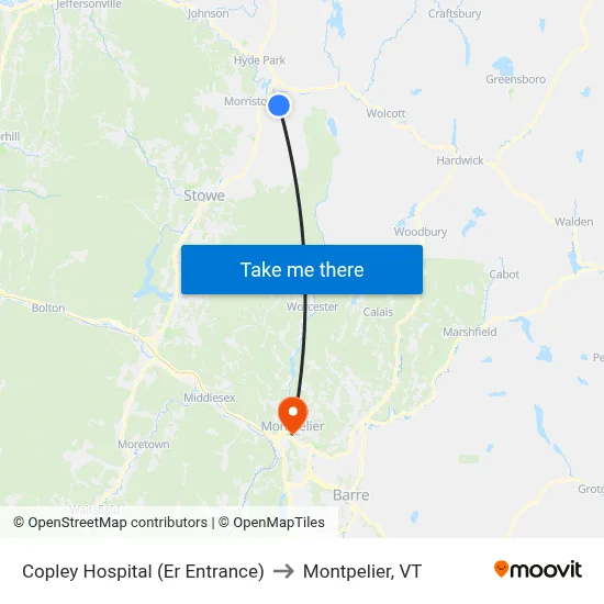 Copley Hospital (Er Entrance) to Montpelier, VT map