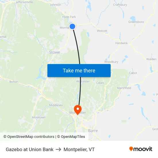 Gazebo at Union Bank to Montpelier, VT map