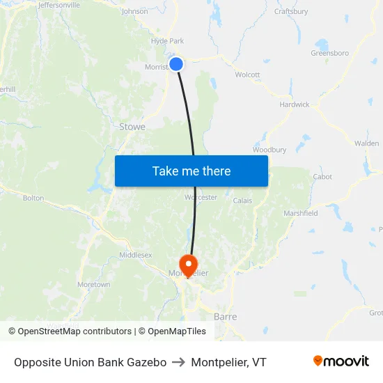 Opposite Union Bank Gazebo to Montpelier, VT map