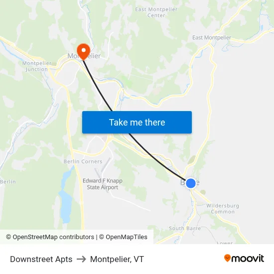 Downstreet Apts to Montpelier, VT map
