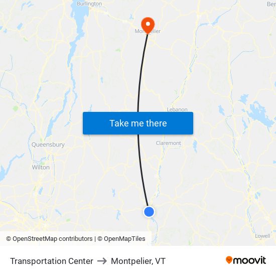 Transportation Center to Montpelier, VT map