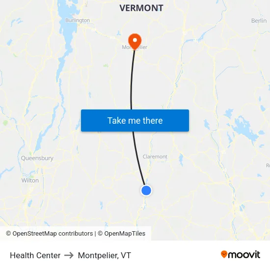 Health Center to Montpelier, VT map