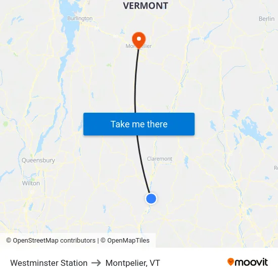 Westminster Station to Montpelier, VT map