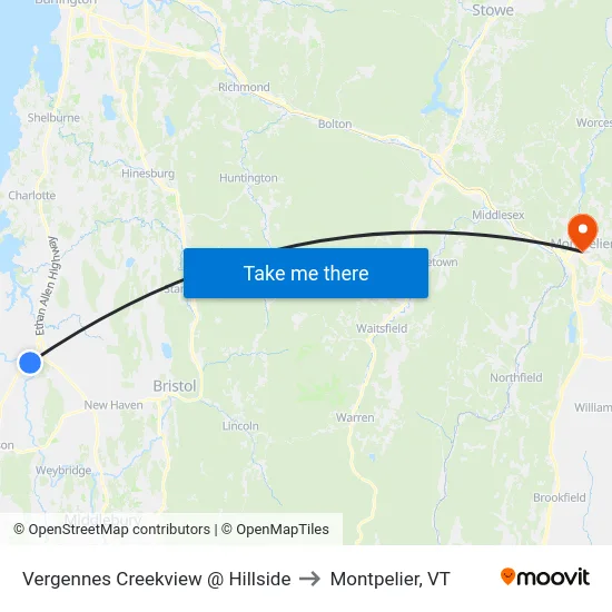 Vergennes Creekview @ Hillside to Montpelier, VT map