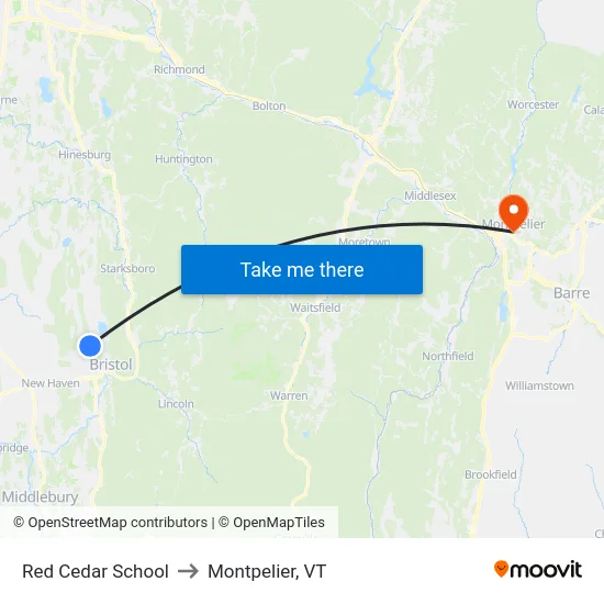 Red Cedar School to Montpelier, VT map