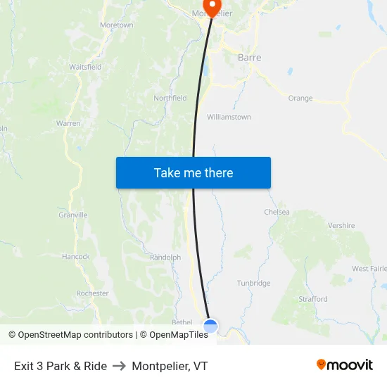 Exit 3 Park & Ride to Montpelier, VT map