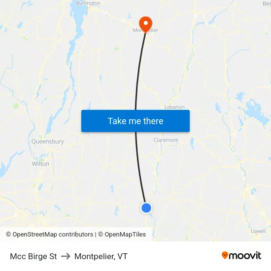 Mcc Birge St to Montpelier, VT map