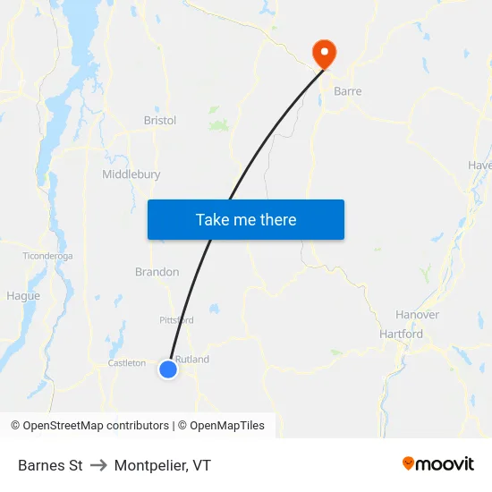 Barnes St to Montpelier, VT map