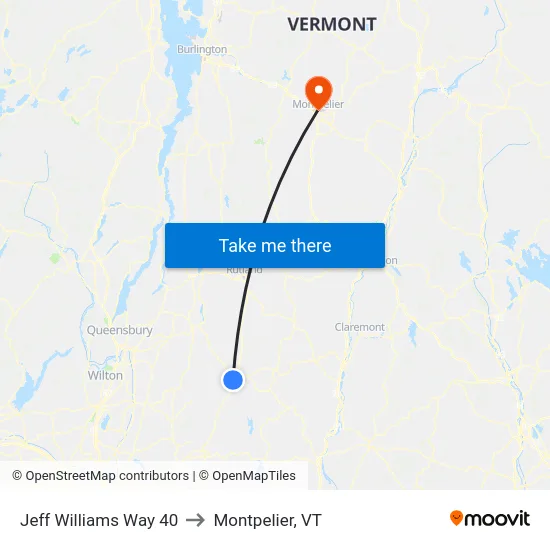 Jeff Williams Way 40 to Montpelier, VT map