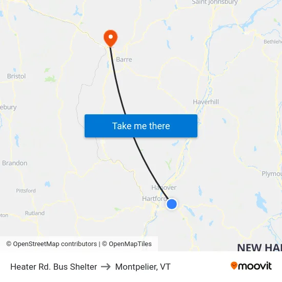 Heater  Rd. Bus Shelter to Montpelier, VT map