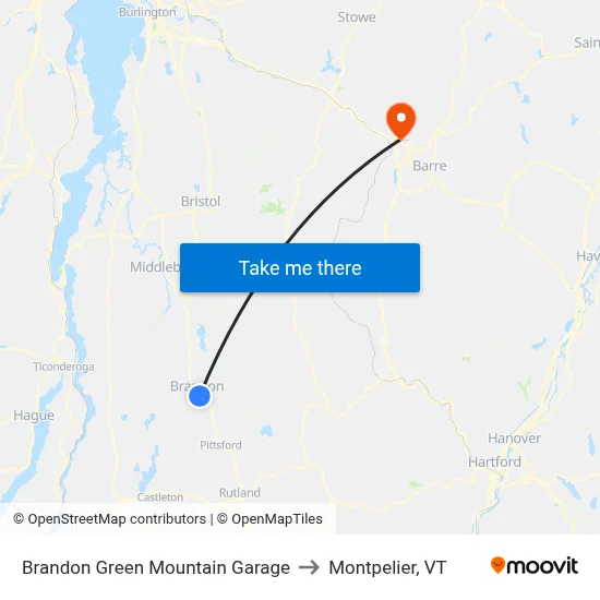 Brandon Green Mountain Garage to Montpelier, VT map