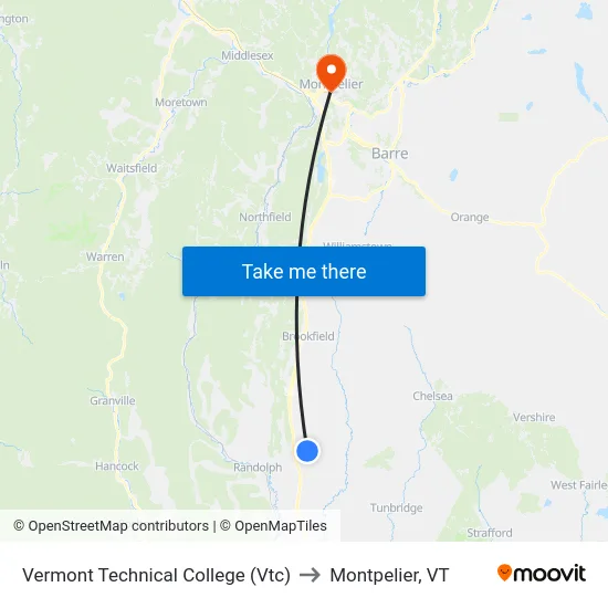 Vermont Technical College (Vtc) to Montpelier, VT map