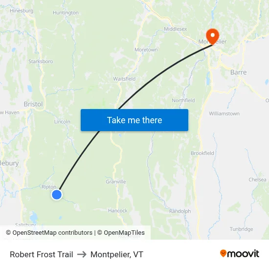 Robert Frost Trail to Montpelier, VT map