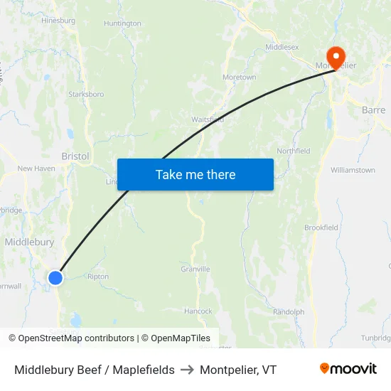 Middlebury Beef / Maplefields to Montpelier, VT map