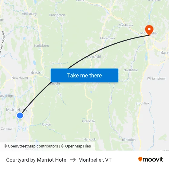 Courtyard by Marriot Hotel to Montpelier, VT map