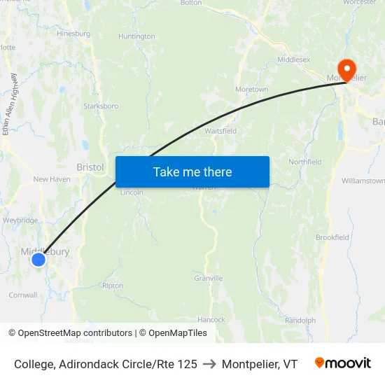 College, Adirondack Circle/Rte 125 to Montpelier, VT map