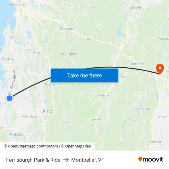 Ferrisburgh Park & Ride to Montpelier, VT map