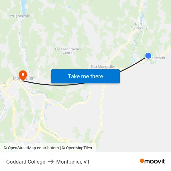Goddard College to Montpelier, VT map