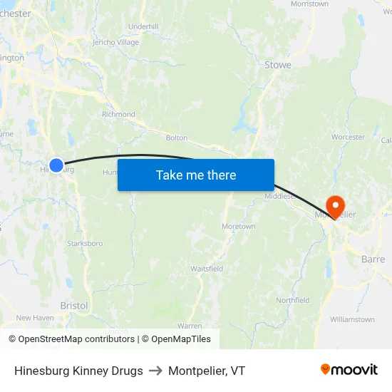 Hinesburg Kinney Drugs to Montpelier, VT map