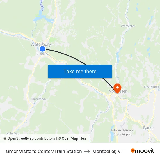 Gmcr Visitor's Center/Train Station to Montpelier, VT map