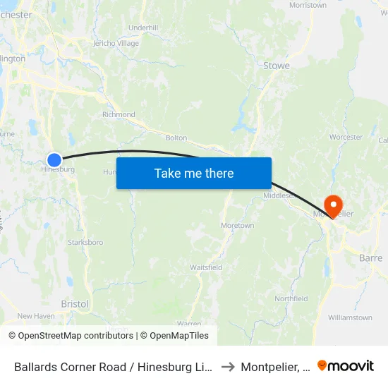 Ballards Corner Road / Hinesburg Library to Montpelier, VT map