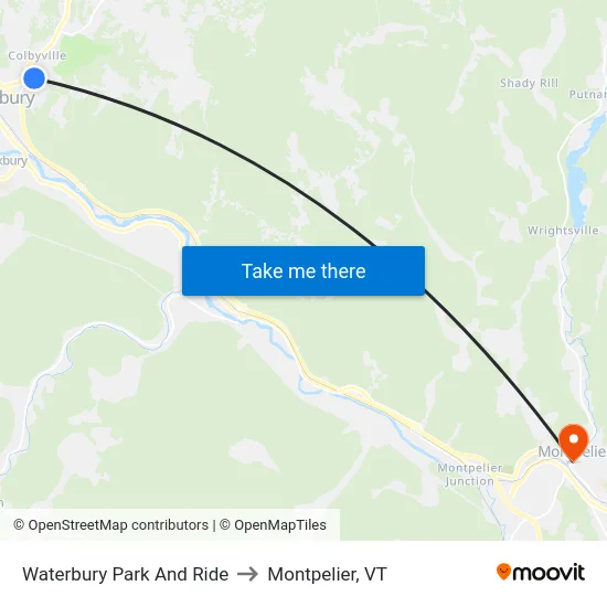 Waterbury Park And Ride to Montpelier, VT map