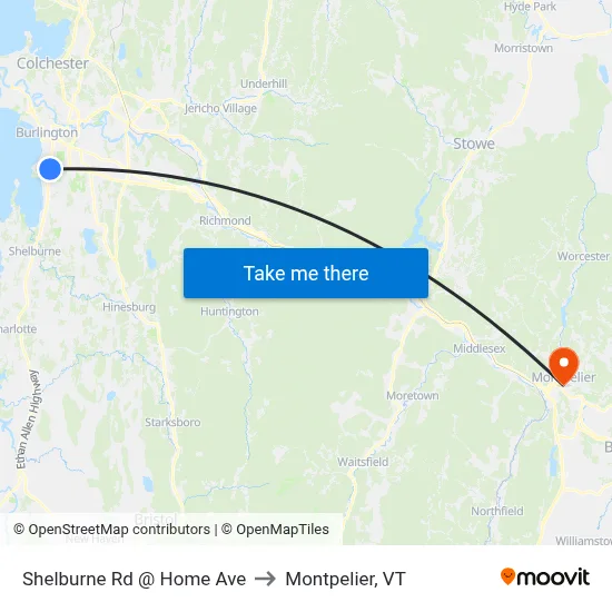 Shelburne Rd @ Home Ave to Montpelier, VT map