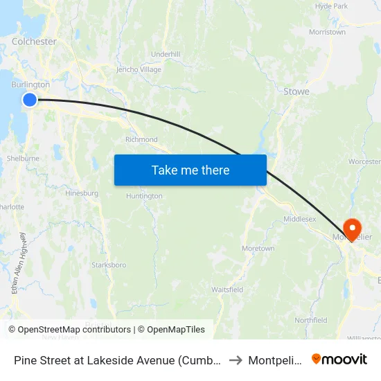 Pine Street at Lakeside Avenue (Cumberland Farms) to Montpelier, VT map