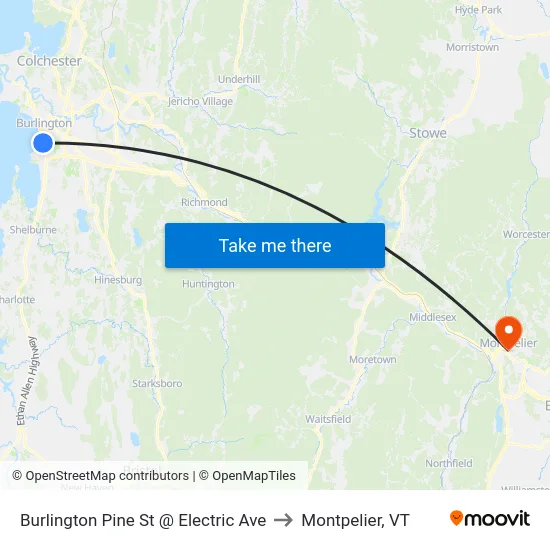 Burlington Pine St @ Electric Ave to Montpelier, VT map