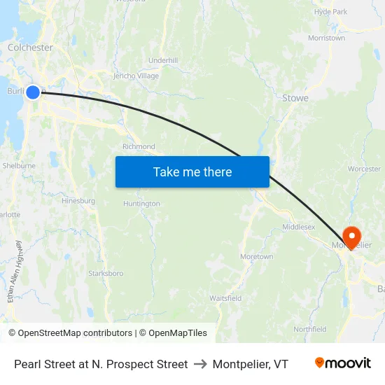 Pearl Street at N. Prospect Street to Montpelier, VT map