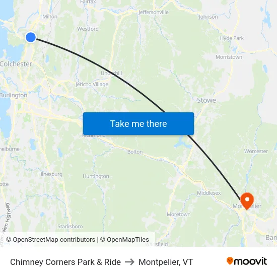 Chimney Corners Park & Ride to Montpelier, VT map