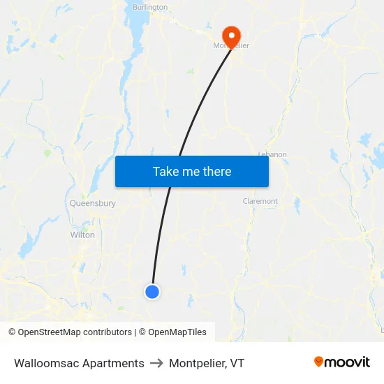 Walloomsac Apartments to Montpelier, VT map