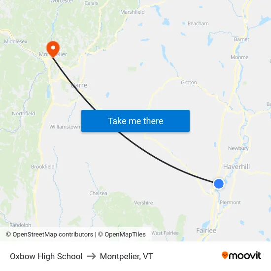 Oxbow High School to Montpelier, VT map
