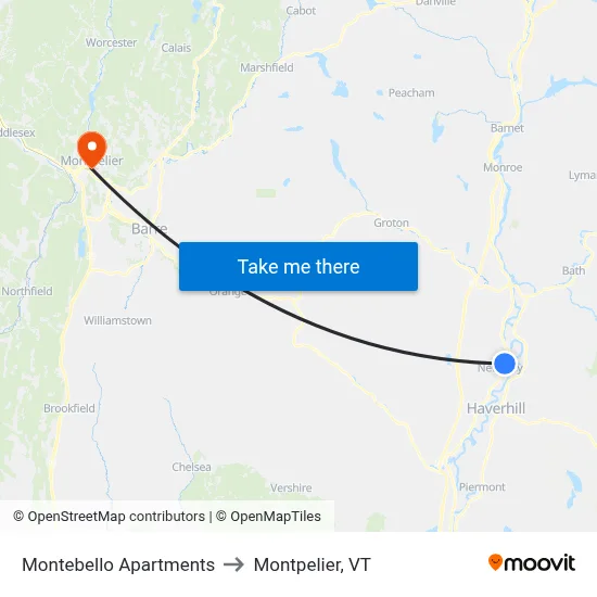 Montebello Apartments to Montpelier, VT map