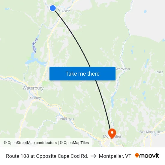 Route 108 at Opposite Cape Cod Rd. to Montpelier, VT map