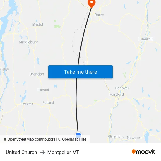 United Church to Montpelier, VT map