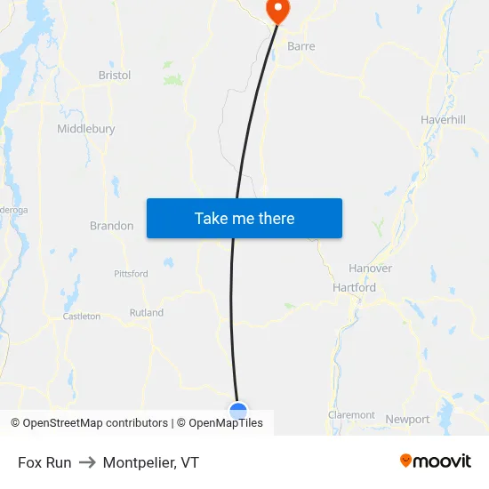 Fox Run to Montpelier, VT map