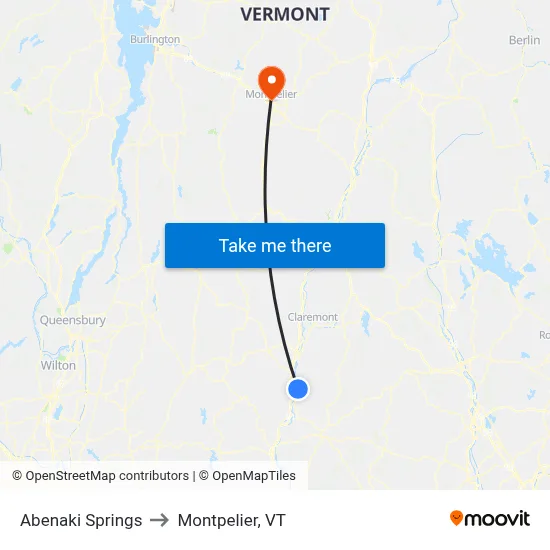 Abenaki Springs to Montpelier, VT map