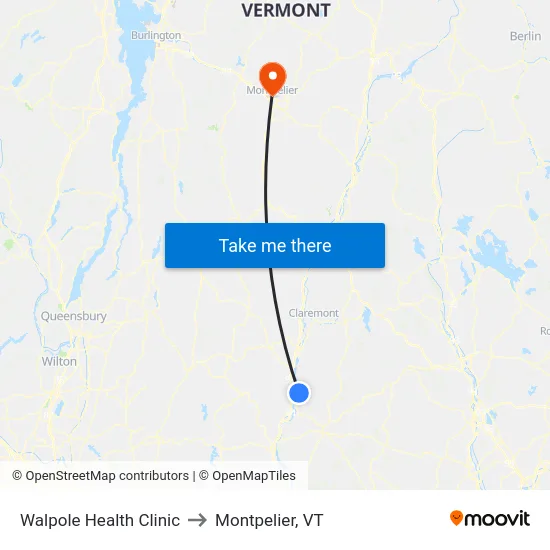 Walpole Health Clinic to Montpelier, VT map