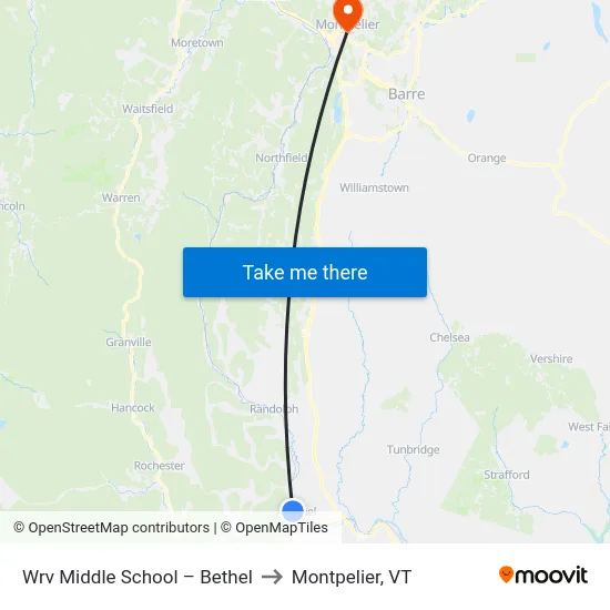 Wrv Middle School – Bethel to Montpelier, VT map