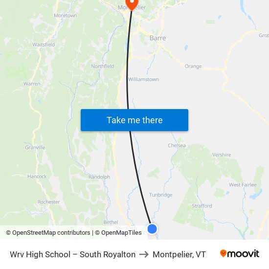 Wrv High School – South Royalton to Montpelier, VT map