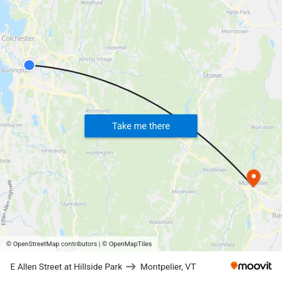 E Allen Street at Hillside Park to Montpelier, VT map