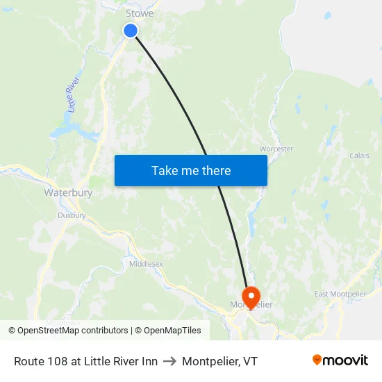 Route 108 at Little River Inn to Montpelier, VT map
