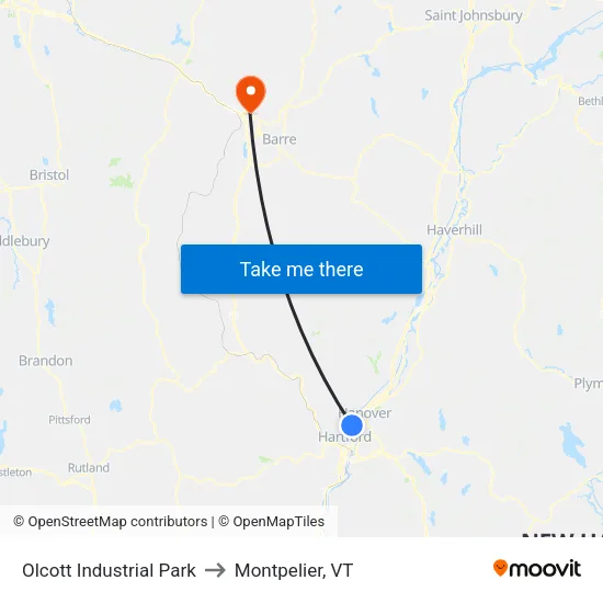 Olcott Industrial Park to Montpelier, VT map