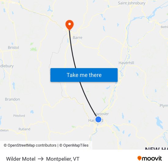 Wilder Motel to Montpelier, VT map